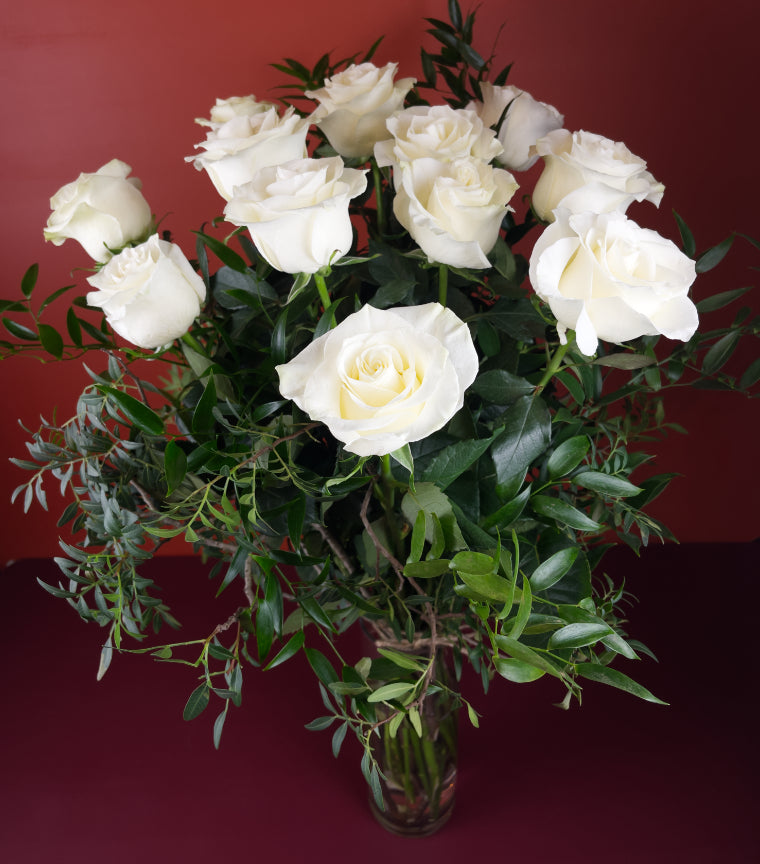 12 Long Stem White Roses