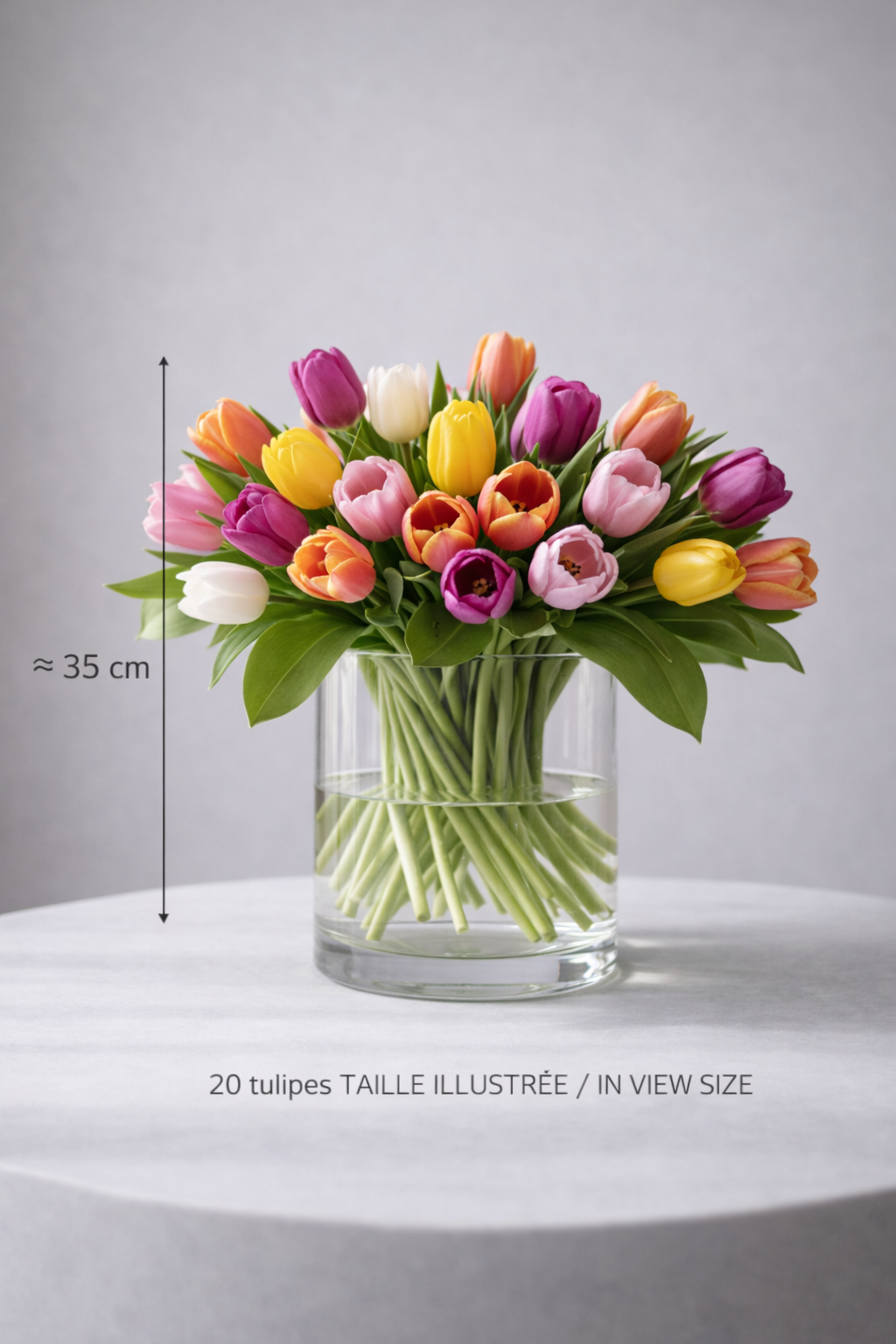 vase with 20 tulips colored perfect for a delivery to westmount or Outremont in Montreal