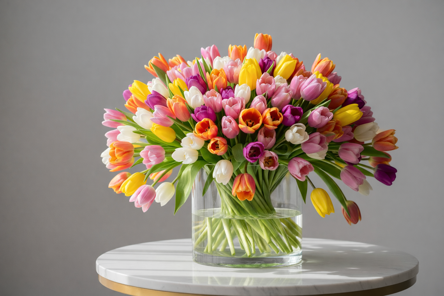 200 tulips in a vase
