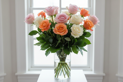 24 pastel roses in a vase