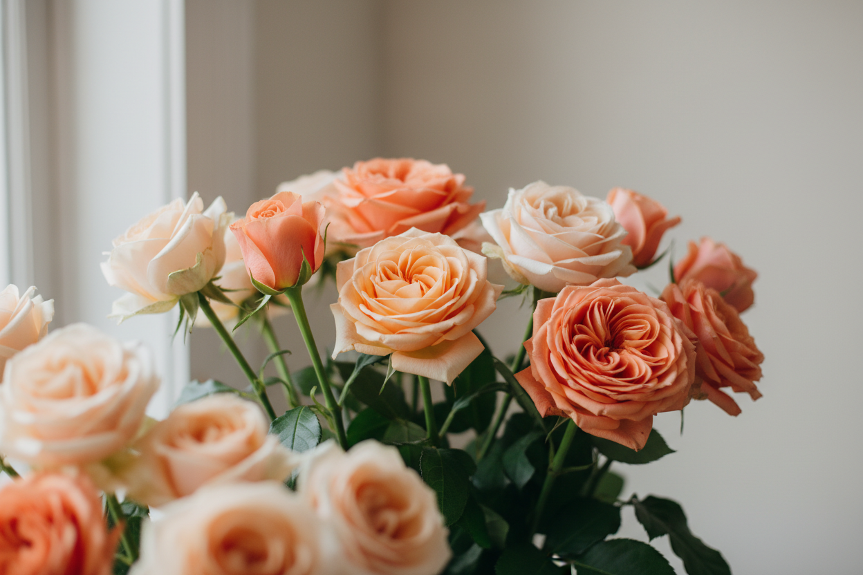 pastel peach and salmon roses
