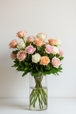 24 pastel roses in a vase
